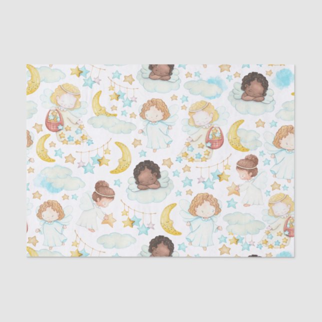 Papel De Seda Adorables ángeles y estrellas acuarela arte (Anverso)