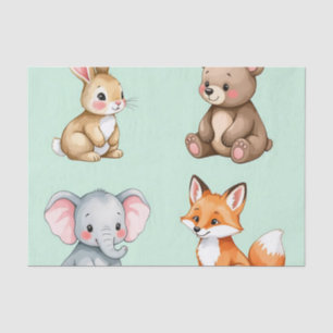 Papel De Seda Adorables Animales Bebés del Bosque Pastel Acuarel