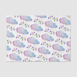 Papel De Seda Adorables nubes arco iris y ducha de bebé dorada