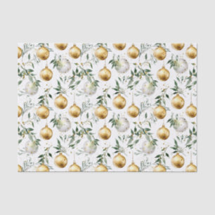 Papel De Seda Adorno de acuarela verde dorado Navidad