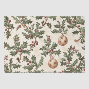 Papel De Seda Adorno de Navidad Bola de Oro de Bayas de Acebo Cr