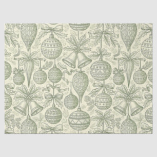 Papel De Seda Adorno de Navidad Vintage Toile Verde Sage Crema