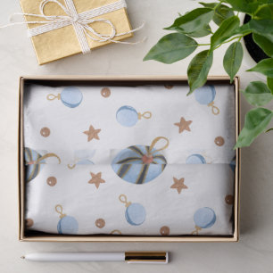 Papel De Seda Adornos Azules Vintage y Patrón de Estrellas Dorad