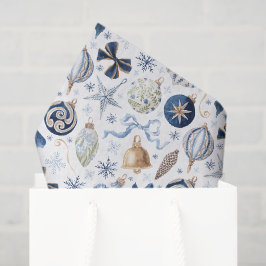 Papel De Seda Adornos de acuarela azul Navidad
