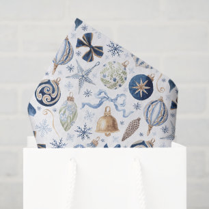Papel De Seda Adornos de acuarela azul Navidad