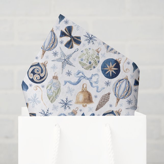 Papel De Seda Adornos de acuarela azul Navidad (Bolsa de regalo)