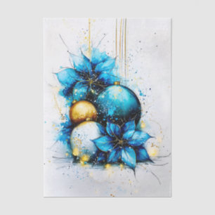 Papel De Seda Adornos de Acuarela Azul Poinsettia FP6R Decoupage