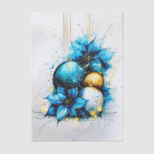 Papel De Seda Adornos de Acuarela Azul Poinsettia FP6R Decoupage