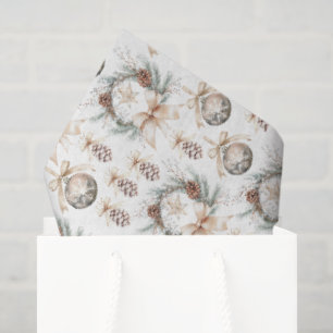 Papel De Seda Adornos de lazo para corona de Navidad en acuarela
