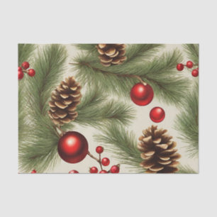 Papel De Seda Adornos de Navidad, piñas, ramas de pino