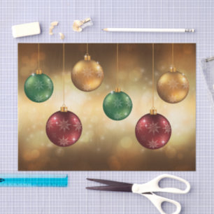 Papel De Seda Adornos Navideños Coloridos Sobre Bokeh Amarillo