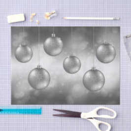 Papel De Seda Adornos Navideños Gris Plateado Sobre Bokeh Gris