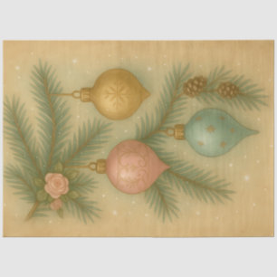 Papel De Seda Adornos Navideños Vintage con Pino y Rosas