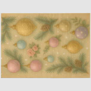 Papel De Seda Adornos Navideños Vintage y Ramas de Pino