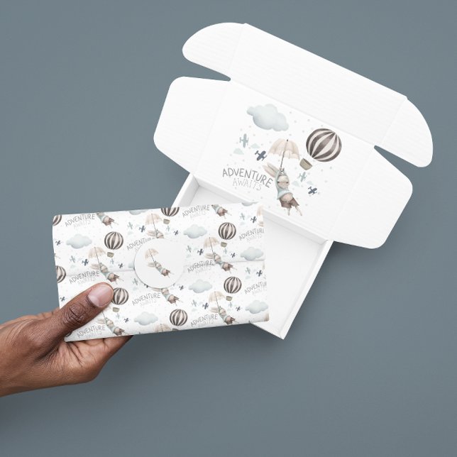 Papel De Seda Adventure Awath Bunny Tissue Paper (Celebrate a special trip with this cute bunny, "Adventure awaits" tissue paper! Matching collection!)