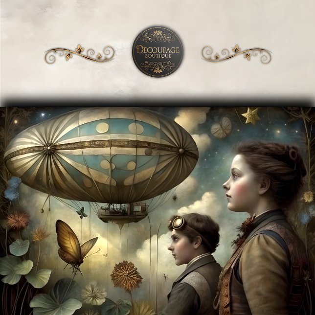 Papel De Seda Aeronave Steampunk Children (Steampunk Children Airship Decoupage Tissue Paper)