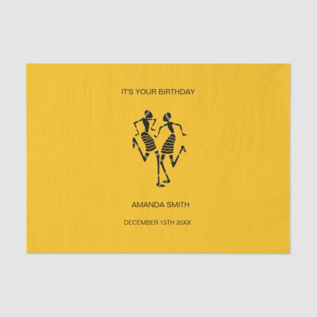 Papel De Seda Africana, Silhouette Joy Dance Naranja Cumpleaños (Anverso)