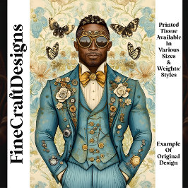 Papel De Seda Afroamericano Steampunk Masculino Azul P8 Decoupag