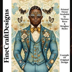 Papel De Seda Afroamericano Steampunk Masculino Azul P8 Decoupag