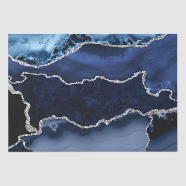 Papel De Seda Agante de mármol Purpurina azul y falso plateado (Anverso)