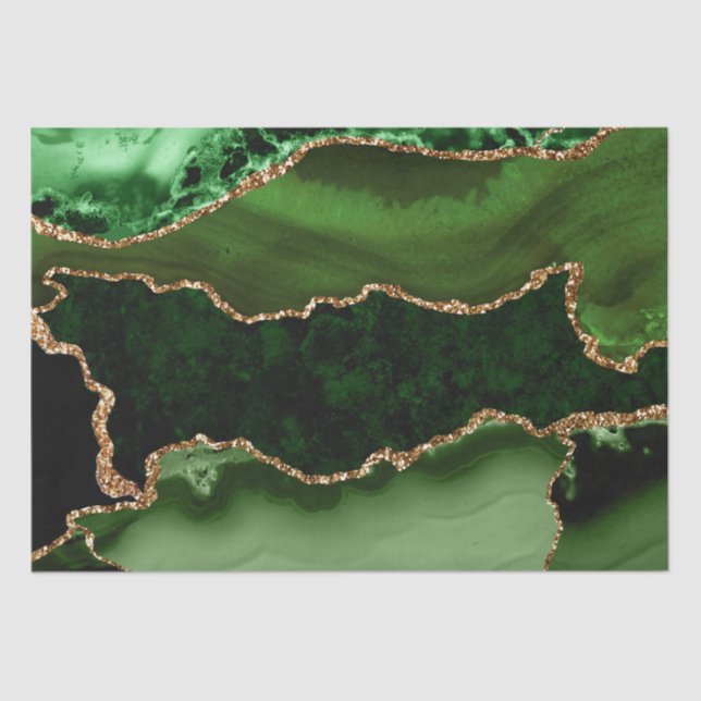 Papel De Seda Agante de mármol verde y falso Purpurina de oro (Anverso)