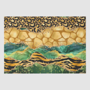 Papel De Seda Agata de Impresión de Animal Safari Dorado y Verde