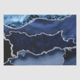 Papel De Seda Ágata de mármol con brillo azul y plateado falso