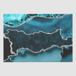 Papel De Seda Ágata de mármol con brillo teal y falso plateado