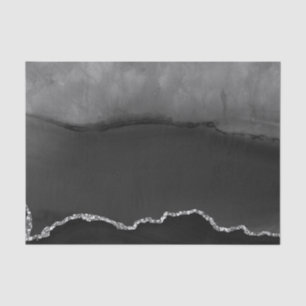 Papel De Seda Ágata Falsa Negra Marmolada Brillante Plateado Ele
