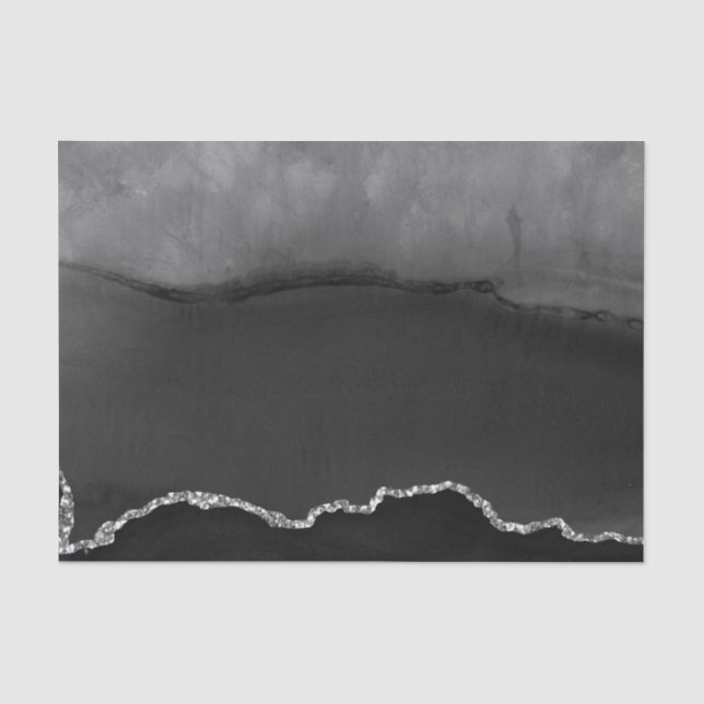 Papel De Seda Ágata Falsa Negra Marmolada Brillante Plateado Ele (Anverso)