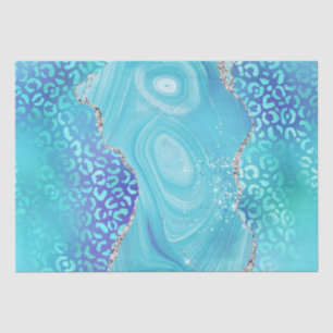 Papel De Seda Ágata Leopardo Azul   Piedra Abstracta Glam