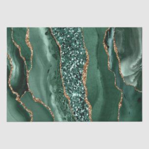 Papel De Seda Ágata Oceánica Brillante Verde y Dorado Elegante