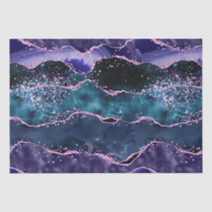 Papel De Seda Ágata Oceánica con Brillo Azul Marino y Púrpura
