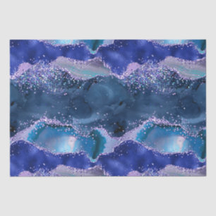 Papel De Seda Ágata Oceánica de Brillo Azul Oscuro y Púrpura