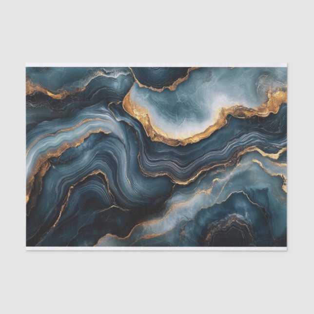 Papel De Seda Agate Geode Gold Navy Blue Marble Decoupage (Anverso)