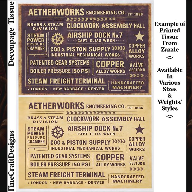 Papel De Seda Aged Distressed Steampunk Work Signs FA8 Decoupage (Subido por el creador)