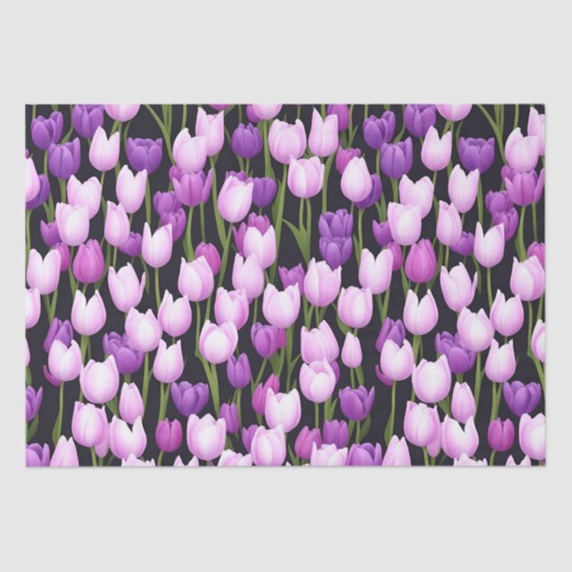 Papel De Seda Agradable arte morado de tulipanes rosados (Anverso)