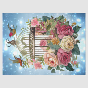 Papel De Seda Agua azul invernal Floral Floral Bird Cage Decoupa