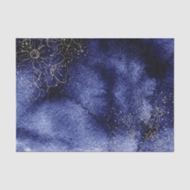 Papel De Seda Agua de color azul oscuro con flores delineadas en