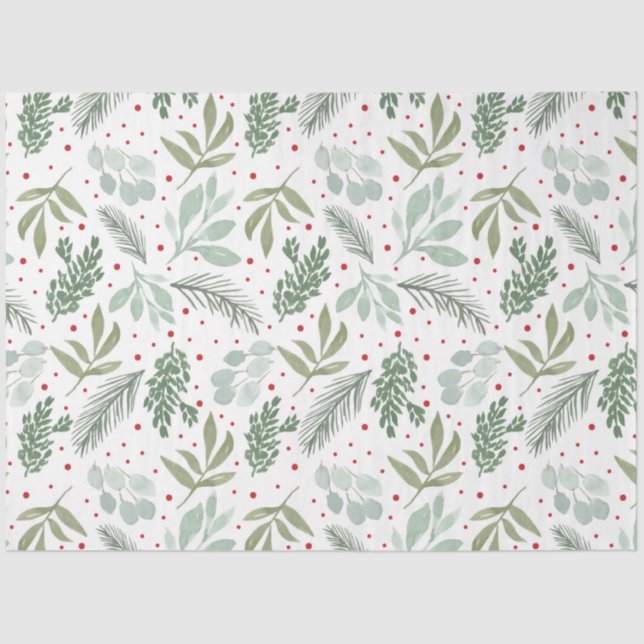 Papel De Seda Agua de invierno Pine Berry Holiday Garland Green (Anverso)