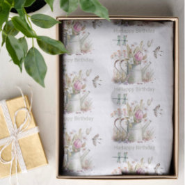 Papel De Seda Agua de lata Flores y libélulas acuarela