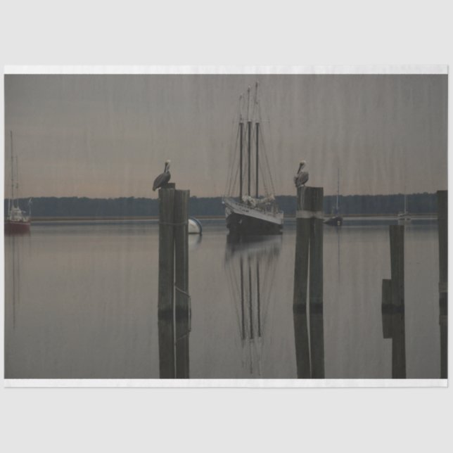 Papel De Seda Agua tranquila - Barco en la desembocadura (Anverso)