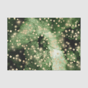 Papel De Seda Agua Verde Color con Estrellas de Oro
