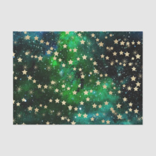 Papel De Seda Agua Verde Color con Estrellas de Oro 5