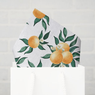 Papel De Seda Aguamarina de Naranja Acuarela Tropical Botánico F