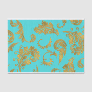 Papel De Seda Aguamarina verde azulada floral de la flor