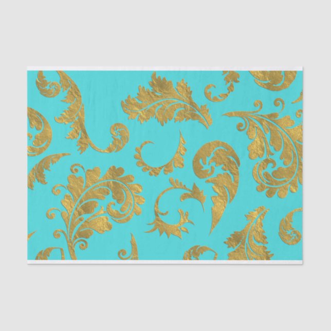 Papel De Seda Aguamarina verde azulada floral de la flor (Anverso)