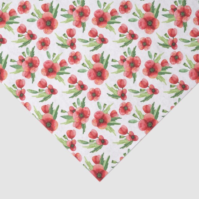 Papel De Seda Aguapintadas amapolas rojas hermosas flores silves (Detalle)