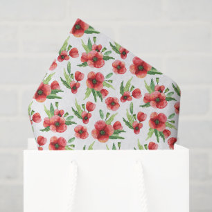 Papel De Seda Aguapintadas amapolas rojas hermosas flores silves