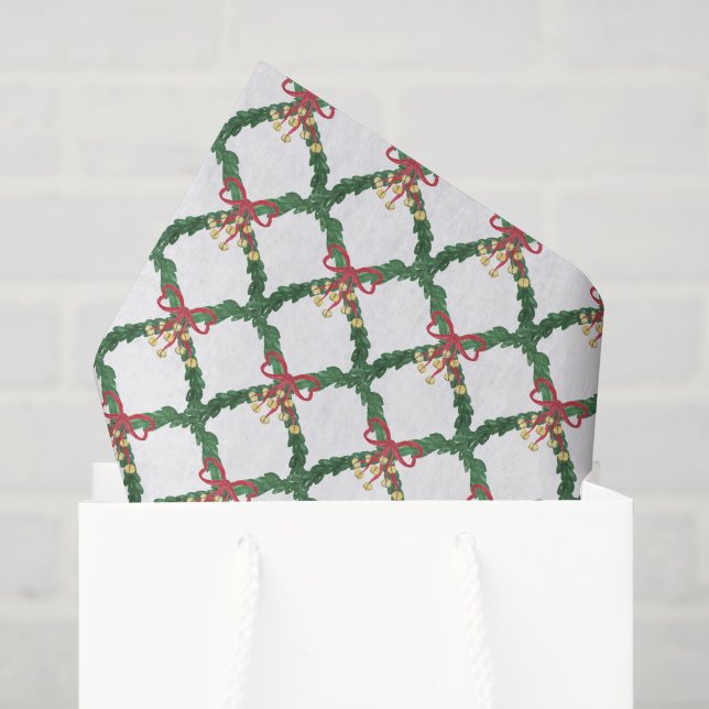 Papel De Seda Aguarela Rojo y Verde Campanas de Navidad (Bolsa de regalo)